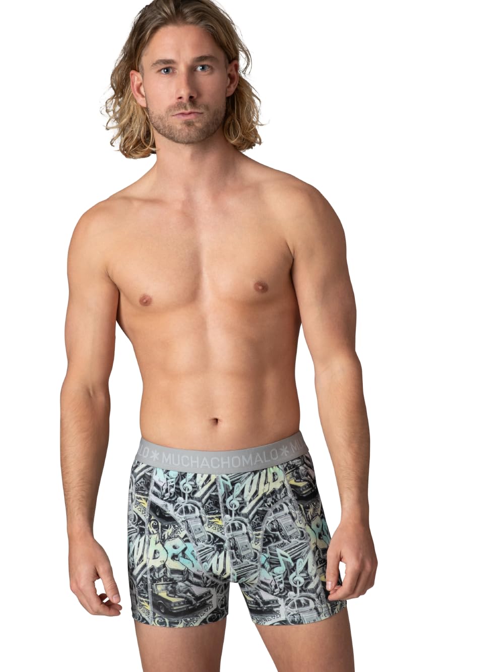 Muchachomalo Boxer da uomo confezione da 4 pezzi in cotone stampa grafica elastico in vita vestibilità regolare biancheria intima taglie dalla S alla 7XL