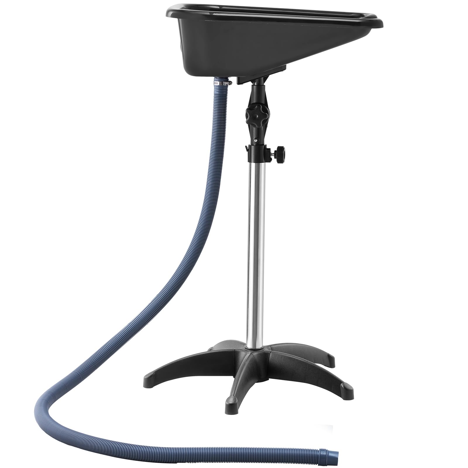 VEVOR Lavabo Móvil de Peluquería, con Altura y Ángulo Ajustables, Lavacabezas con Manguera de Drenaje y Base de Apoyo, Ideal para Barberías, Salones de Belleza, 510 x 520 x (900-1270) mm, Negro