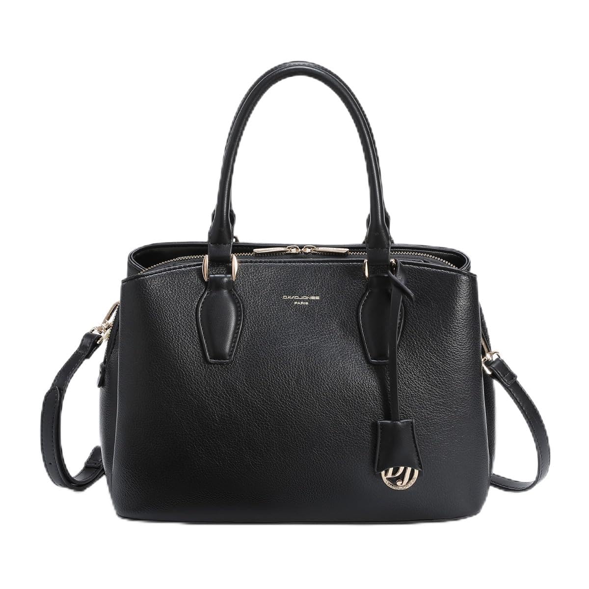 David Jones - Borsa a Mano Donna - Borsa a Tracolla Spalla Simil Pelle PU - Molti Scomparti e Tasche - Città Lavoro Elegante Classico Quotidiana - Nero