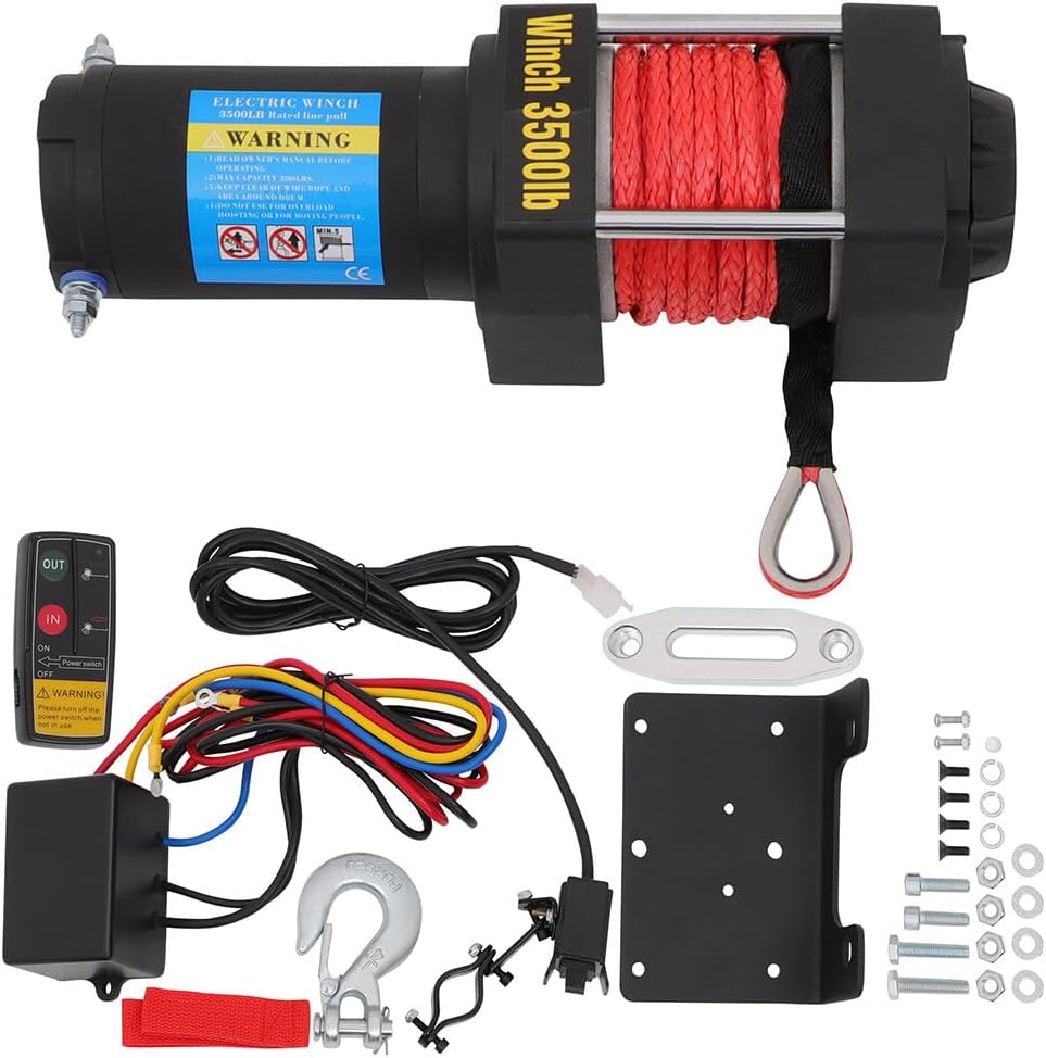OCPTY Heavy Duty Electric Recovery Winch Towing 3500LBS Truck Trailer SUV Synthetic Rope Off Road