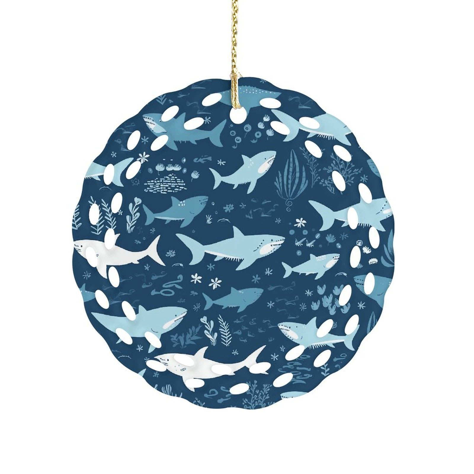 Sharksm Christmas Ornament Holiday Hanging Decoration Xmas Tree Keepsake Personalized Xmas Tree Ornament Round Ceramic Ornaments for Keepsake Gifts Ideas Home Decor