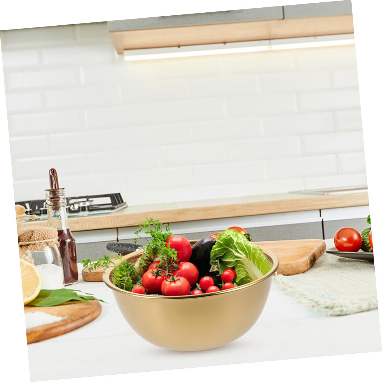 iplusmile Colador de Arroz Set de 2 Piezas y Resistente y Duradero Cesta de Drenaje de Acero Inoxidable Dorado para Lavar Verduras y Platos en Cocina