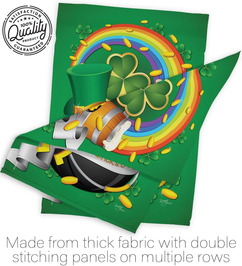 Breeze Decor SA-H-102027-IP Springtime Shamrock Leprechaun Lucky Coin Holiday March Irish Clover Happy St. Patrick's Day, House Flag 28" x 40", Thick Fabric
