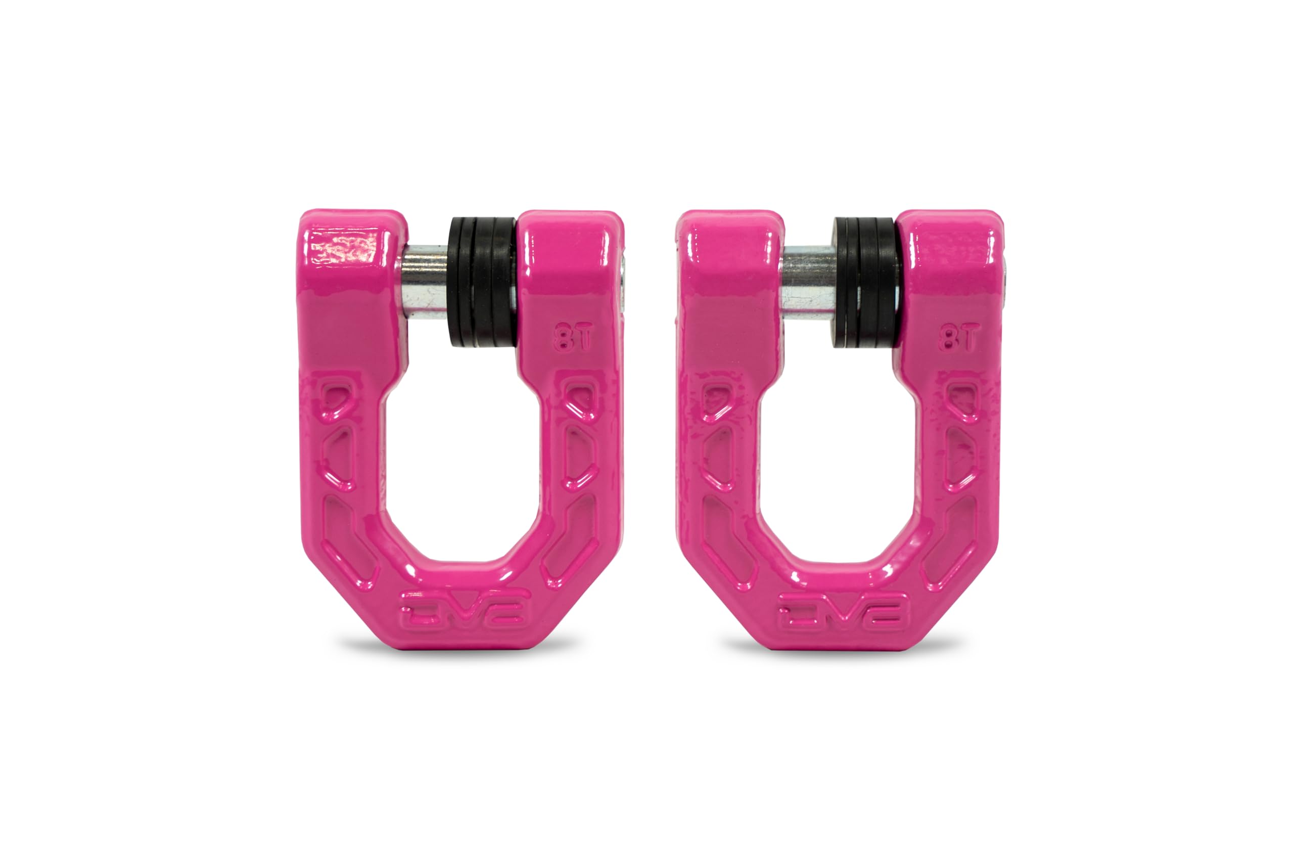 DV8 Elite Series - Grilletes de anillo en D rosa par de 8 toneladas límite de carga de trabajo | 0.12 pulgadas y (4) aisladores de 0.2 pulgadas incluidos, anillo en D de acero forjado de 1 y 0.08 pulgadas de grosor
