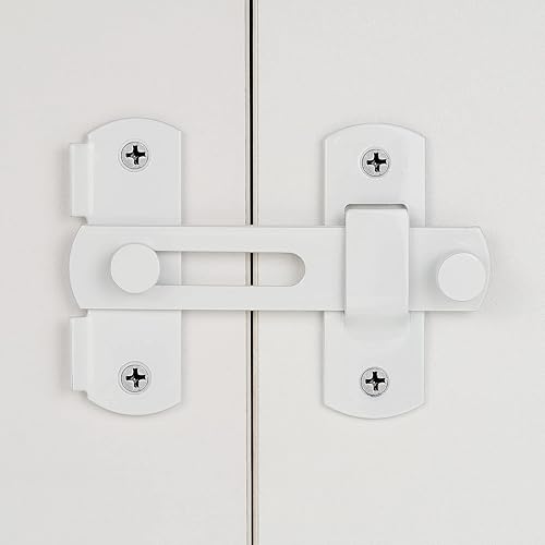 Miniatura 3 de Paquete de 6 pestillos para puerta de granero, 3.93 x 2.75 pulgadas, de acero inoxidable blanco, cerraduras de puerta abatibles, cerraduras de