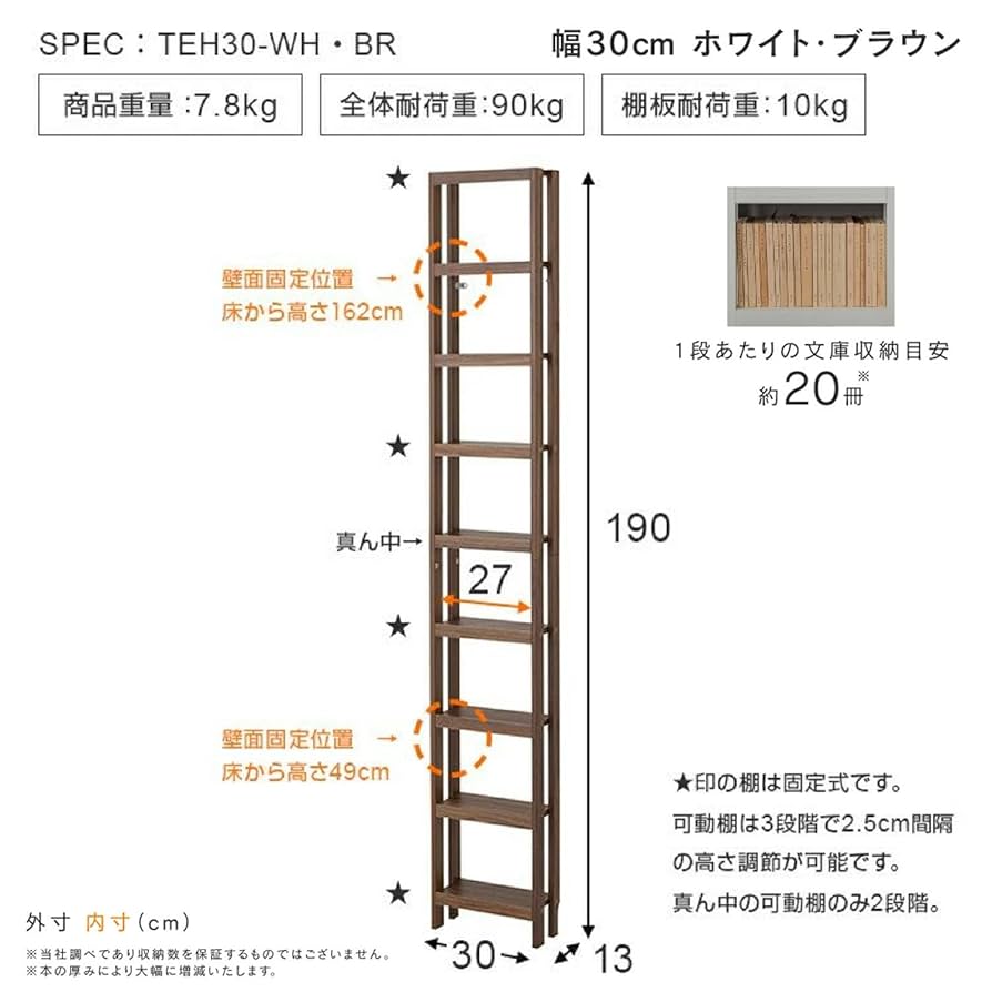 Amazon.co.jp: 天井に突っ張らない薄型壁付けラック9段 30W WH