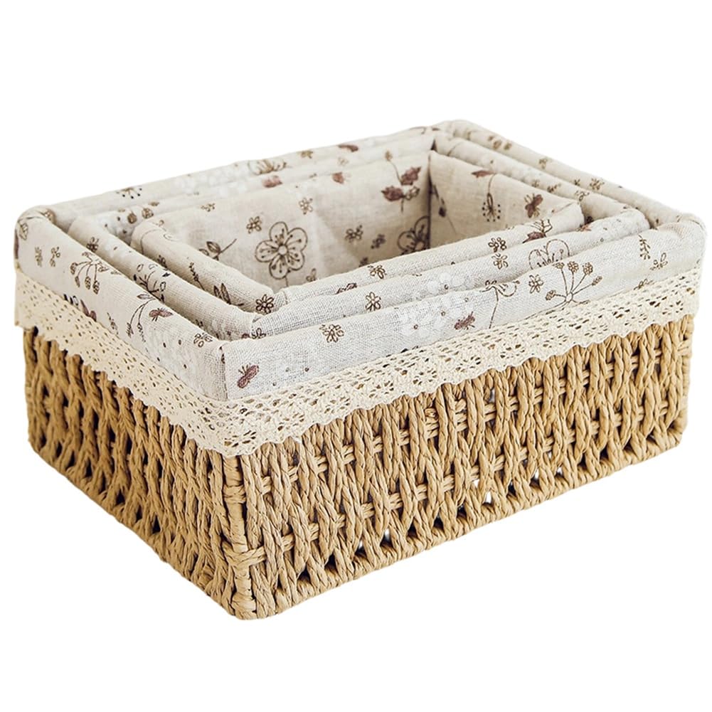 Hndhbfgrt Set of 3 Rectangular Hand Woven Home Organizer Baskets-Versatile Storage Solution