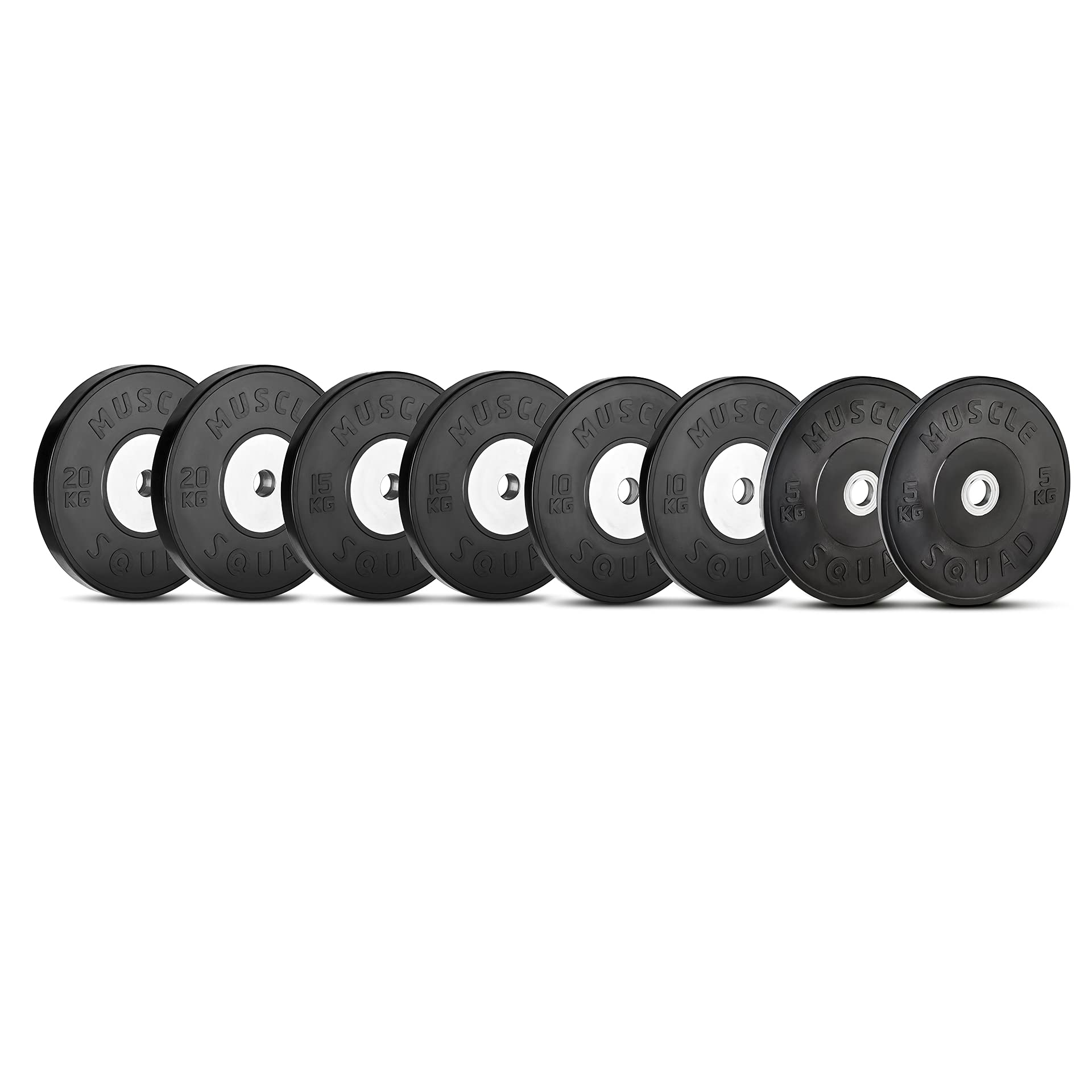 MuscleSquadCompetition Olympic Metal Core Bumper Plates 150kg Set + Bar