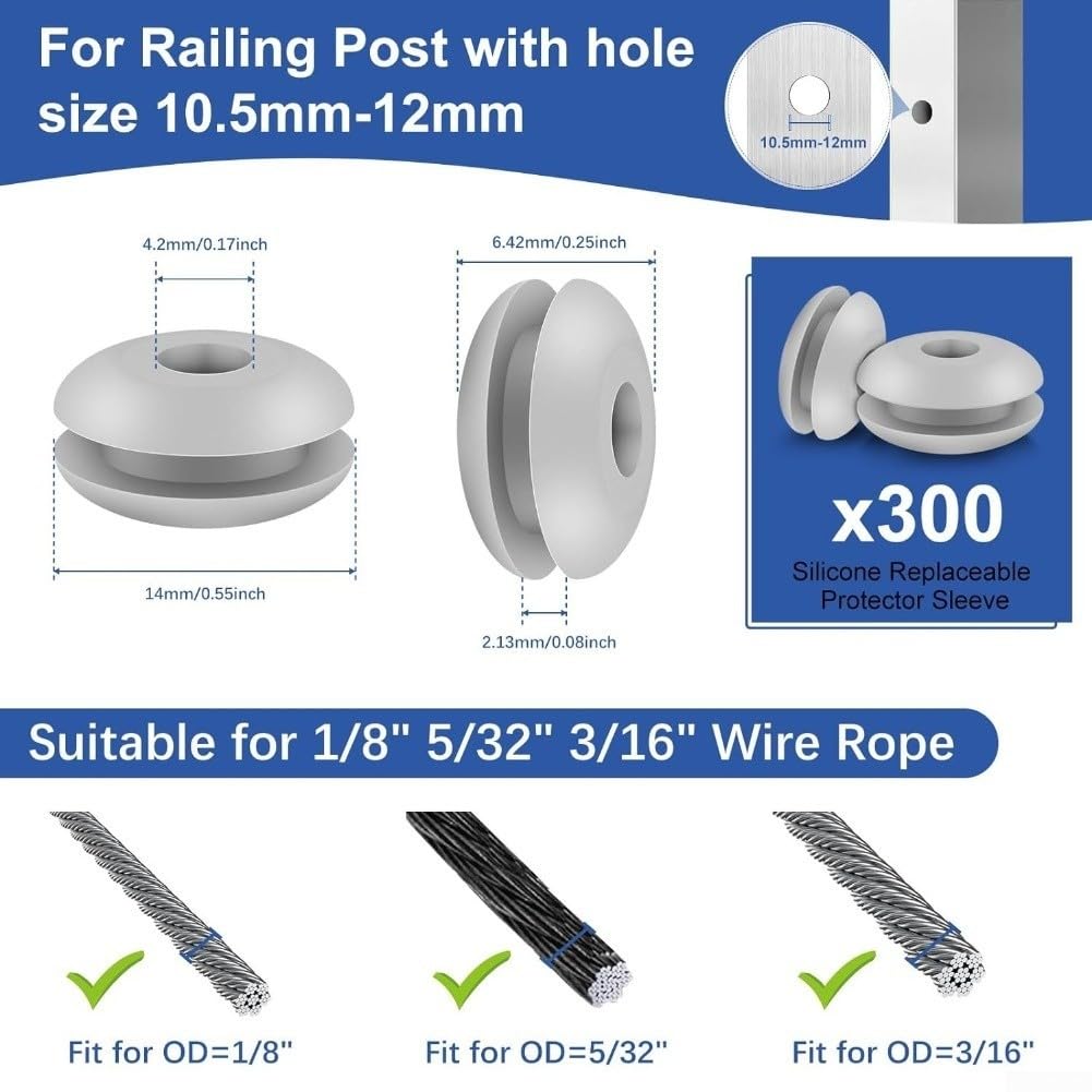 Occhielli in gomma per pali metallici da 1/8" e 5/32", confezione da 200, resistenti alle intemperie e all'umidità, per una maggiore protezione esterna