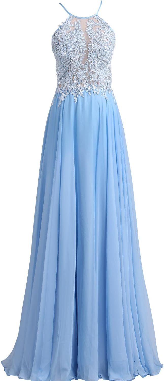 Tdress 2017 Spaghetti Straps A Line Chiffon Prom Dresses Size 6 Light Sky Blue