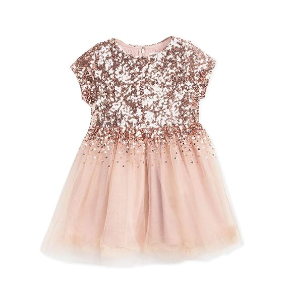 Cherry Crumble California Kids Girls Salmon Sequins Polyester Dress (CTWS-PDRS-5840PCH_Peach)