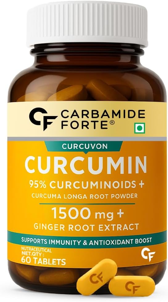 Carbamide Forte Curcumin Tablets with Piperine and 95% Curcuminoids | Anti inflammatory Supplement for Adults | With Curcuma Longa, Turmeric & Ginger Root extract | 60 Veg Tablets