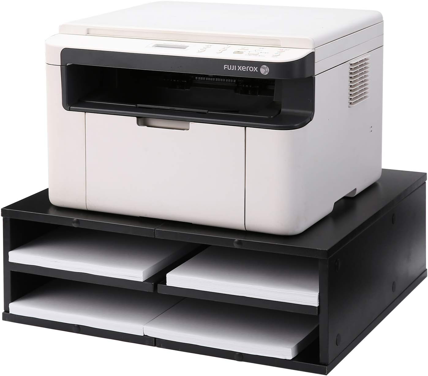 5Rcom Printer Stand Dual Computer Tabletop Monitor Stand Risers with Storage,Black Multifunctional Desktop Organizer/Shelf