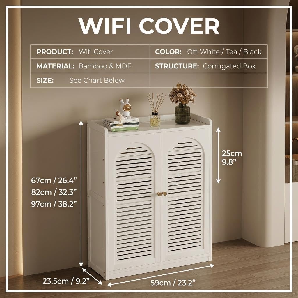 Organizador de Router WiFi de Bambú con Puertas de Persiana