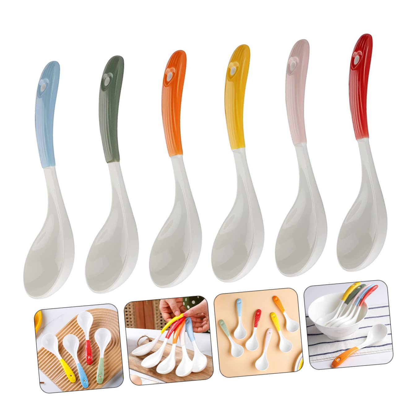 OFFSCH 6pcs Ceramic Soup Spoon Set Chinese Style Soup Spoons Food-grade Kitchen Utensils Porridge Spoon Soup Serving Utensils