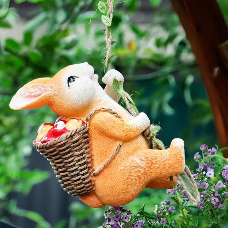 Lucky Cute Resin Climbing Bunny, Climbing Rabbit Tree Hugger, Miniature Decorative Items with Rope & Hook, Decorative Ceiling Planter Decoration-image-39