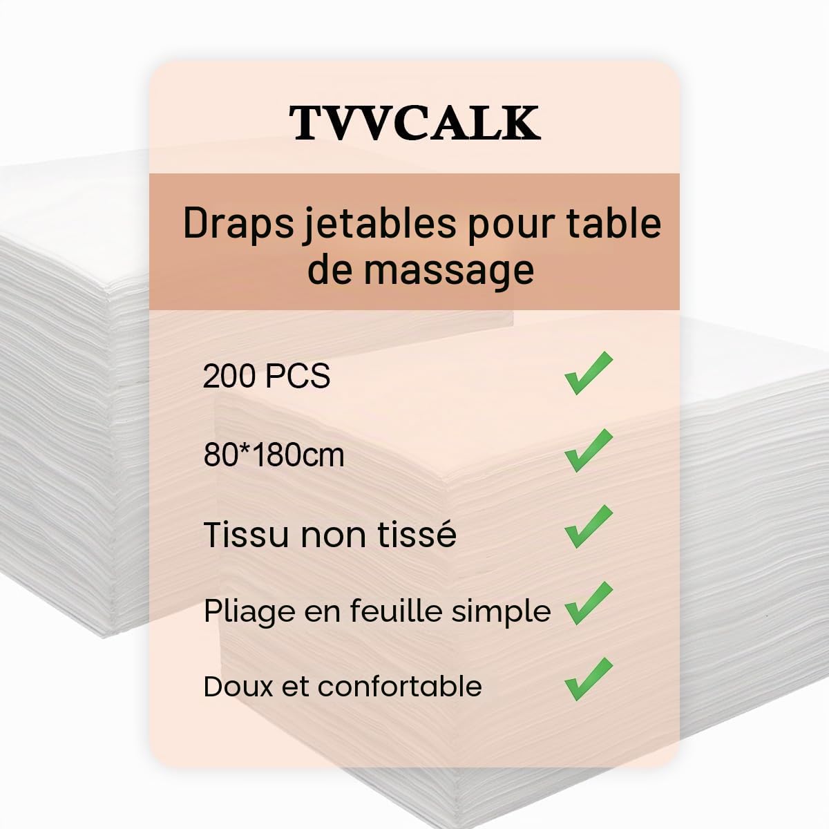 Lot de 200 Drap Jetable Table Massage 80x180 cm Drap Intissé Examen Esthétique