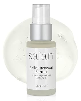 Saian Active Renewal Peptide Serum Anti-Wrinkle Firming Facial Skin Booster with Hyaluronic Acid & Multi-Peptide Complex | Smooths Fine Lines, Crows Feet & Aging Skin | Vegan Spa-Grade Skincare