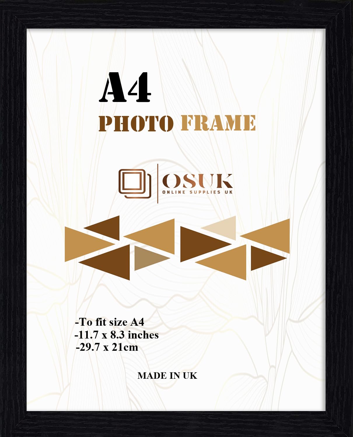 OSUK A4 Frame Black In Size 21 x 29.7 cm Frame Certificate A4 Photo Frame with Clear Perspex Front & Wall Mounting to Hang Portrait or Landscape (Black)