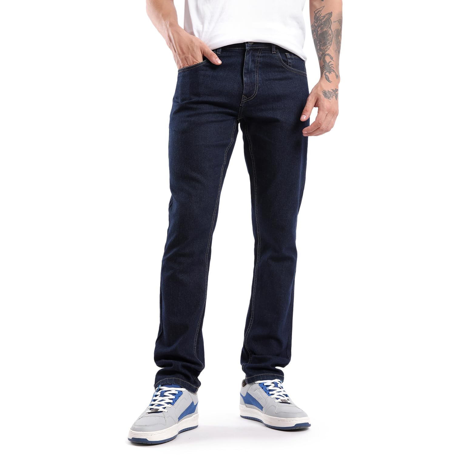 wrogn Men's Dark Blue Stride Basic Jeans | Blue | 32-picture-10