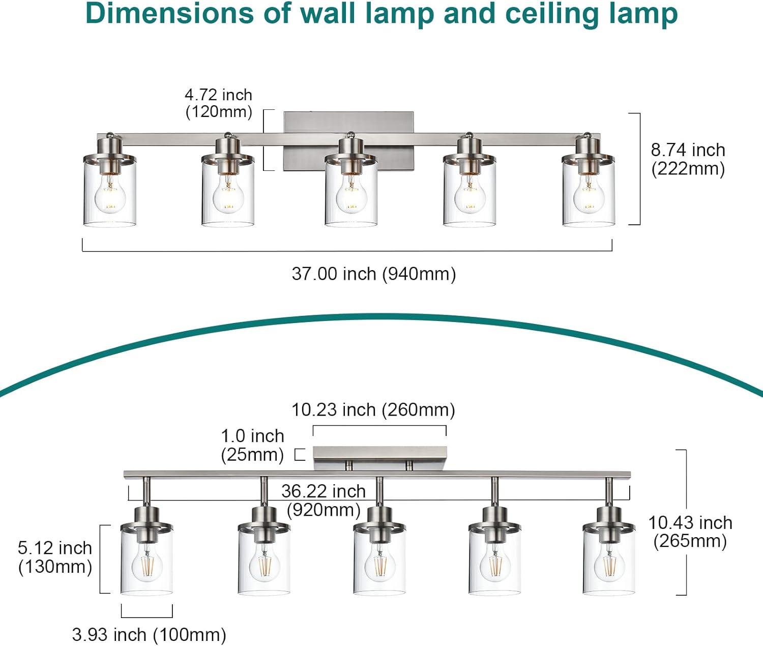 5 Lights Kitchen Track Light Fixtures Ceiling,Brushed Nickle Bathroom Track Lighting Kit w/Ajustable Heads,Modern Wall Amount Ceiling Tracking Lights,Kitchen Ceiling Light Fixtures for Hallway
