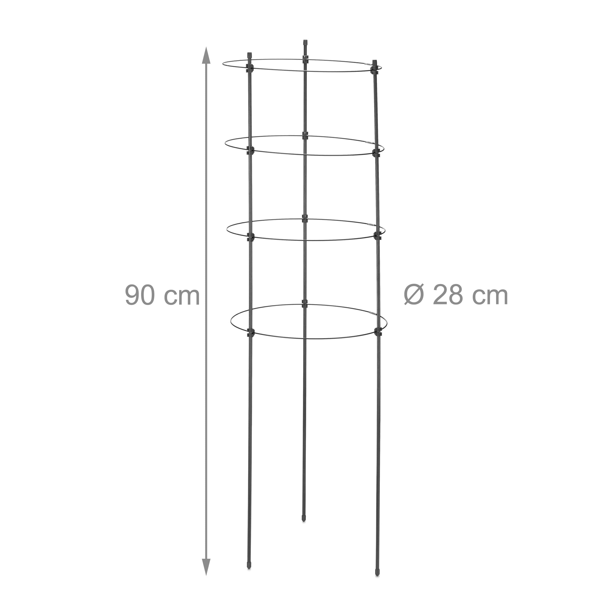 Relaxdays Kratka do roślin pnących, zestaw 2 sztuk, metal i tworzywo sztuczne, wysokość 90 cm, 4 regulowane pierścienie, podpora dla roślin pnących, czarna