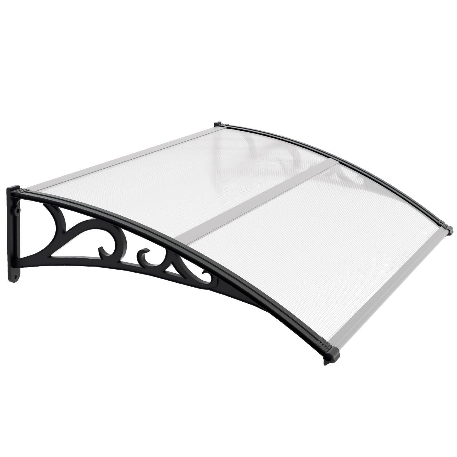 Marquesina para puerta de casa de 120 x 100 cm, toldo de policarbonato de 6 mm, soporte de PP, toldo transparente con arco de arco, extremadamente resistente a la intemperie, protege contra la