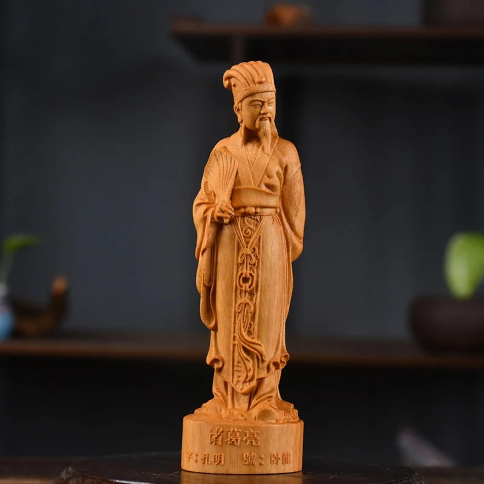 AOTTSD Zhong Kui Figurine Boxwood Hand Carved Good Luck Feng Shui Desktop Decor 6cm