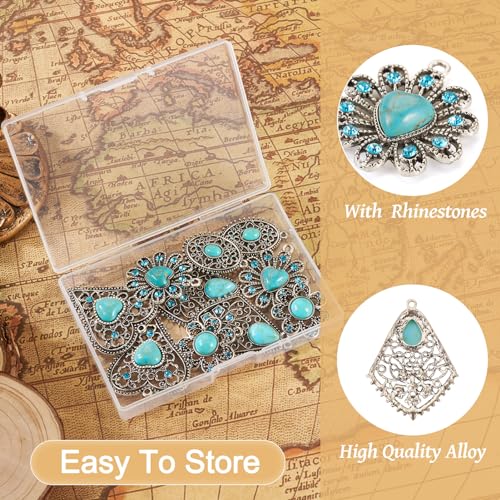 PH PandaHall PandaHall 10pcs Tibetan Style Turquoise Connector Link Charms Heart Oval Flower Retro Charms Pendants for Earrings Necklaces Jewelry Making - Image 4