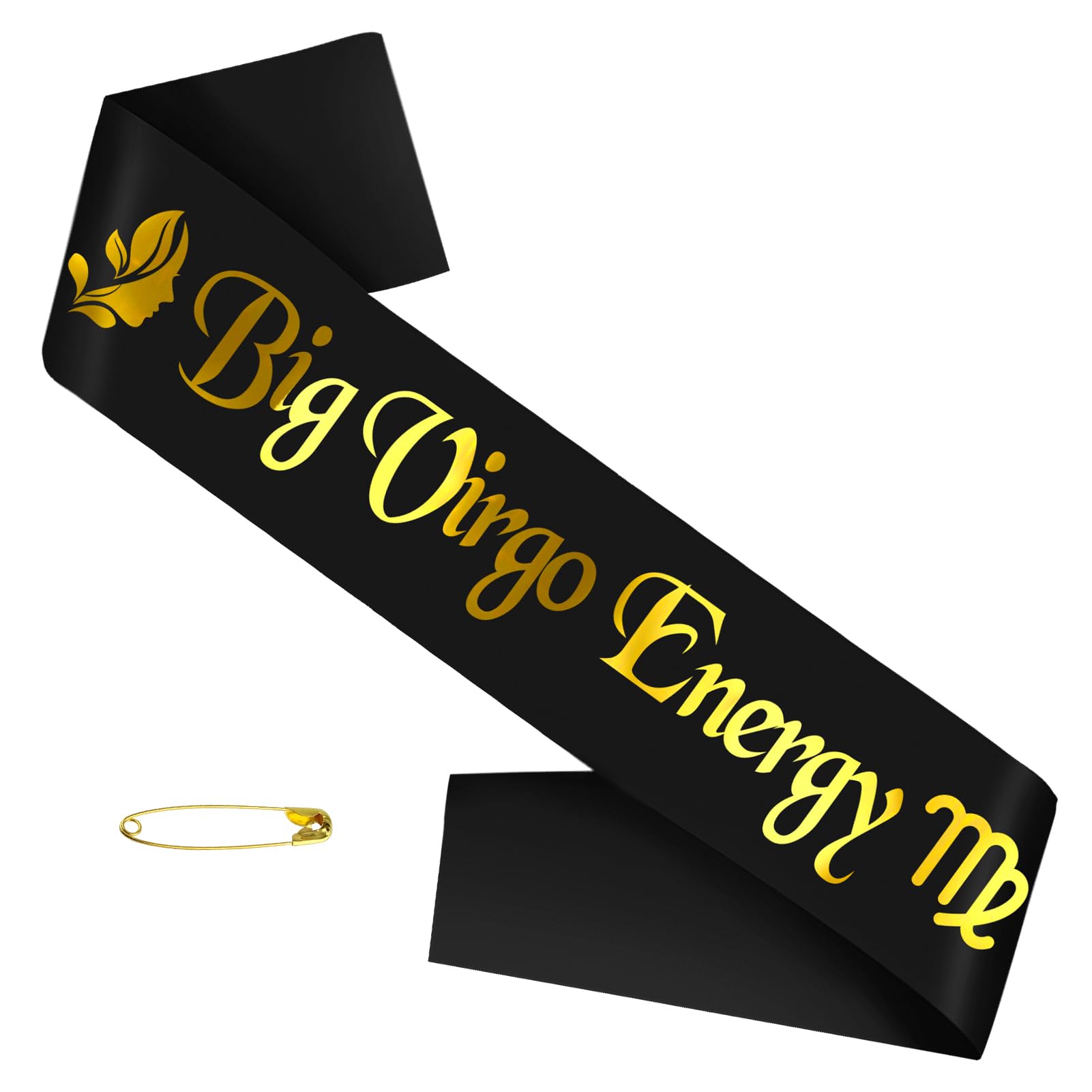 GenericBig Virgo Energy Sash with Gold Foil, Black Zodiac Virgo Birthday Sash, August September Birthday Sash, Horoscope, Astrology Bday Party Decorations, Ideas, Gifts, Jokes and Favors (Black + Gold)