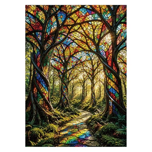 Larkipuzz Stained Glass Forest Landscape Puzzles for Adults 1000 Pieces