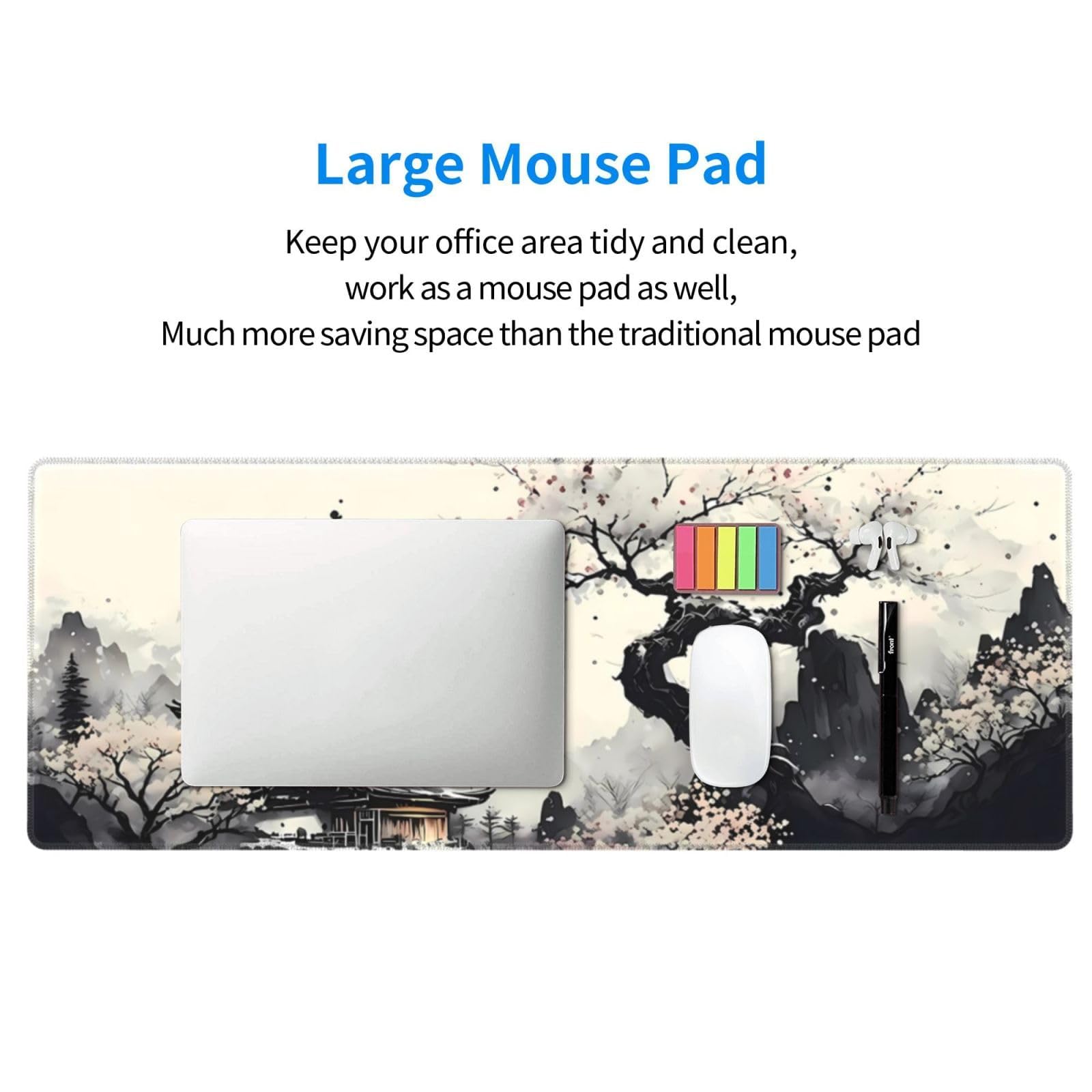 Tappetino Mouse Gaming 900x400 mm, Grande Mouse Pad XXL Confortevole, Lavabile, Antiscivolo Tappetino Scrivania Supporto per Computer, PC e Laptop -Ciliegia rosa (Ciliegia grigia)