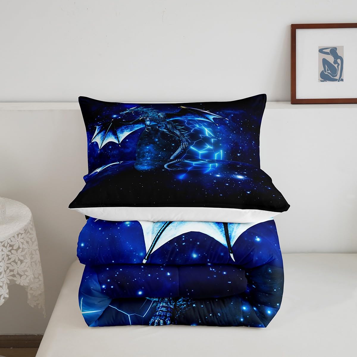 Loussiesd Galaxy dragons quilted bed children chic outer space starry sky duvet Single jungle animals dragons for boys children teenagers bedroom decor blue black 4-seasons duvet - Image 4