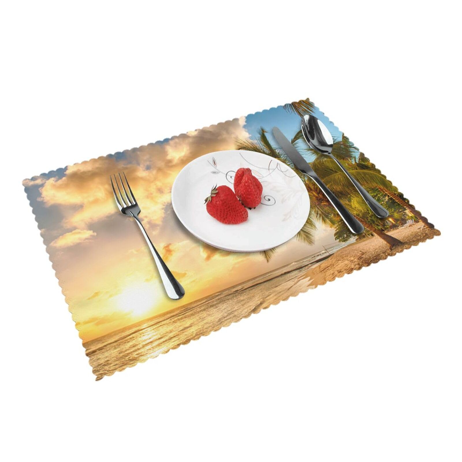 4 PCS Heat Resistant Placemat 45x30 CM, Sunset Hawaiian Palm Tree Printed Non-Slip Place Mats for Kitchen Dining Table Indoor Outdoor