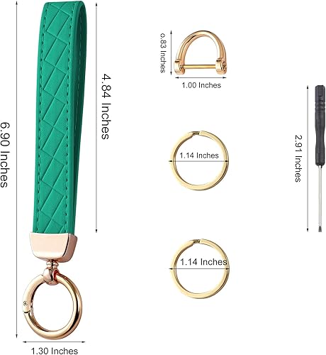 Miniatura 2 de Weixiltc Llavero de cuero con 2 llaveros y anillo en D antipérdida, llavero para mujer