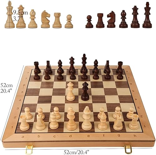 Miniatura 2 de ROLTIN Juego de ajedrez de madera plegable 2 en 1, juego de ajedrez y damas, gran juego de mesa de ajedrez de 20 x 20 pulgadas con caja de