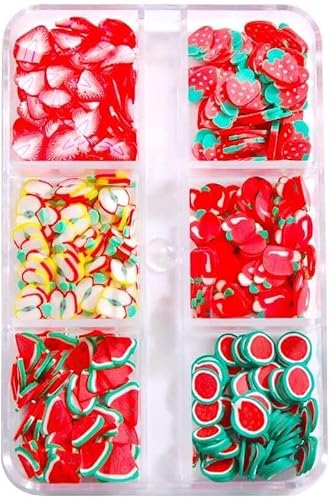 1 Box 6 Grid Fruit Slices Nail Sliders, Mixed Tiny Nail Jewelry, DIY Craft Polymer Clay Manicure Decor, 3D Nail Art Charm Decoration5