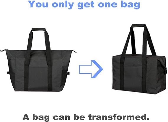 Reusable Insulated Cooler Bag with HD Thermal Foam Insulation, Leakproof Grocery Shopping Tote Bag with Zipper, Food Delivery Bag, Travel Soft Cooler bag, or Beach Cooler, Black
