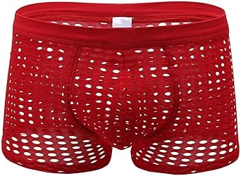 Mens Fishnet Boxer Shorts Mesh Hollow Muscle Shorts See Through Lounge Trunks Sexy Boxer Briefs Underwear