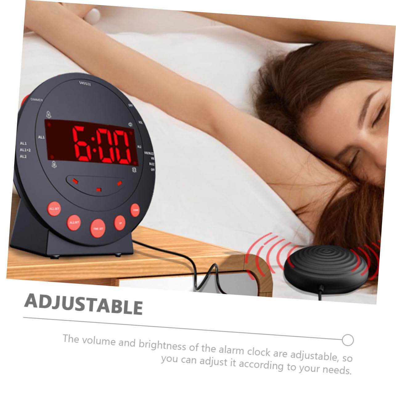 Despertador y Digital Negro con Vibratorio Números Grandes Brillo