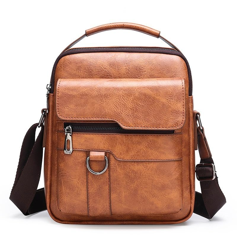 Bolsa Masculina Transversal em PU com Estilo Vintage, Bolsa de Couro Masculina, Bolsa de Ombro com Grande Capacidade para Uso Casual e Negócios