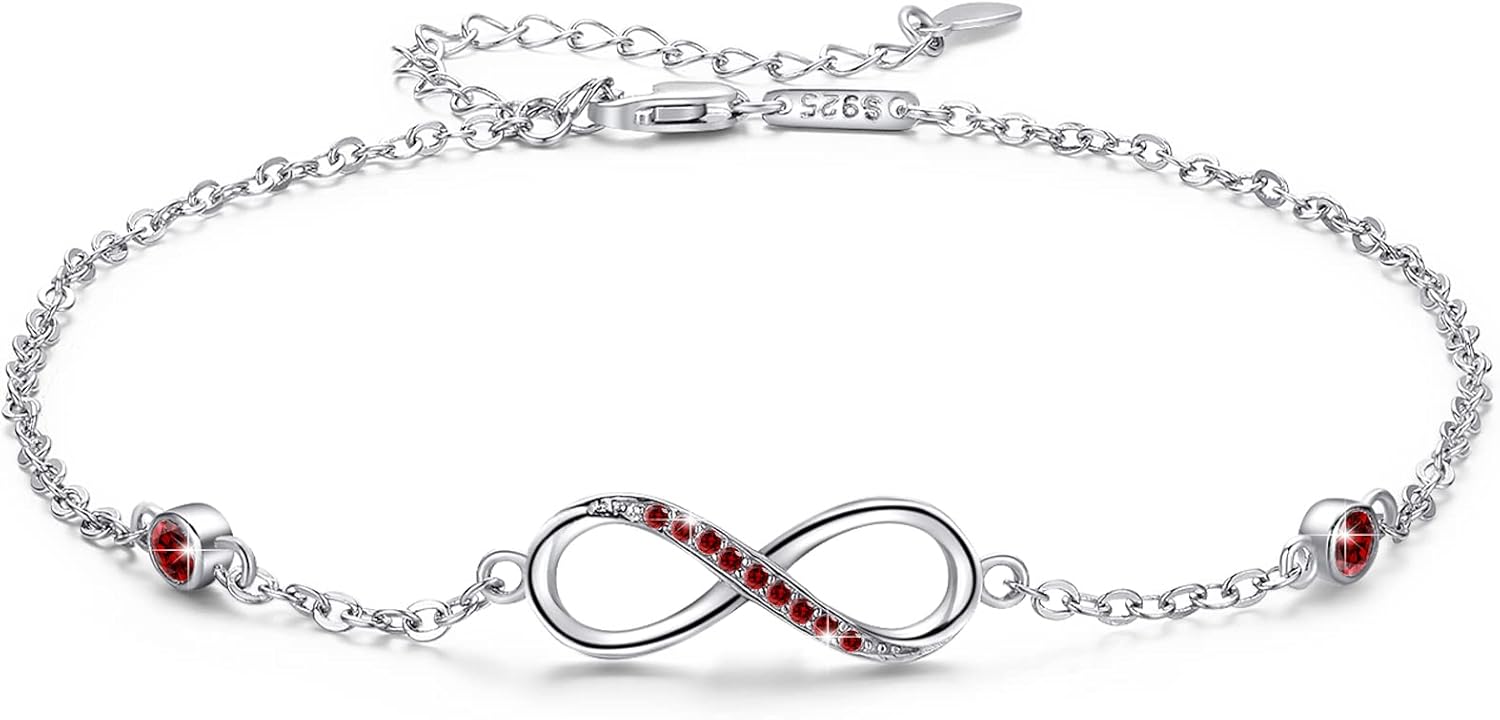 MEDWISE Womens Infinity Anklet Bracelet 925 Sterling Silver Endless Love Symbol Ankle Bracelet Adjustable Plus Size Large Bracelet Gifts for her Mother’s Day Gifts