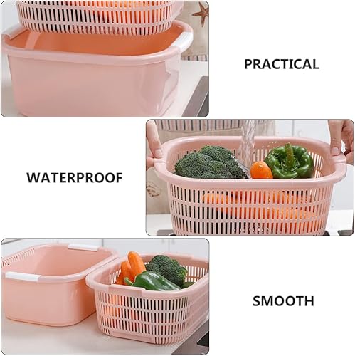 Miniatura 7 de Hemoton Colador de verduras mixtas de doble capa para fregaderos de frutas, colador de cocina, cesta de lavado de ensalada, cuenco de remojo para