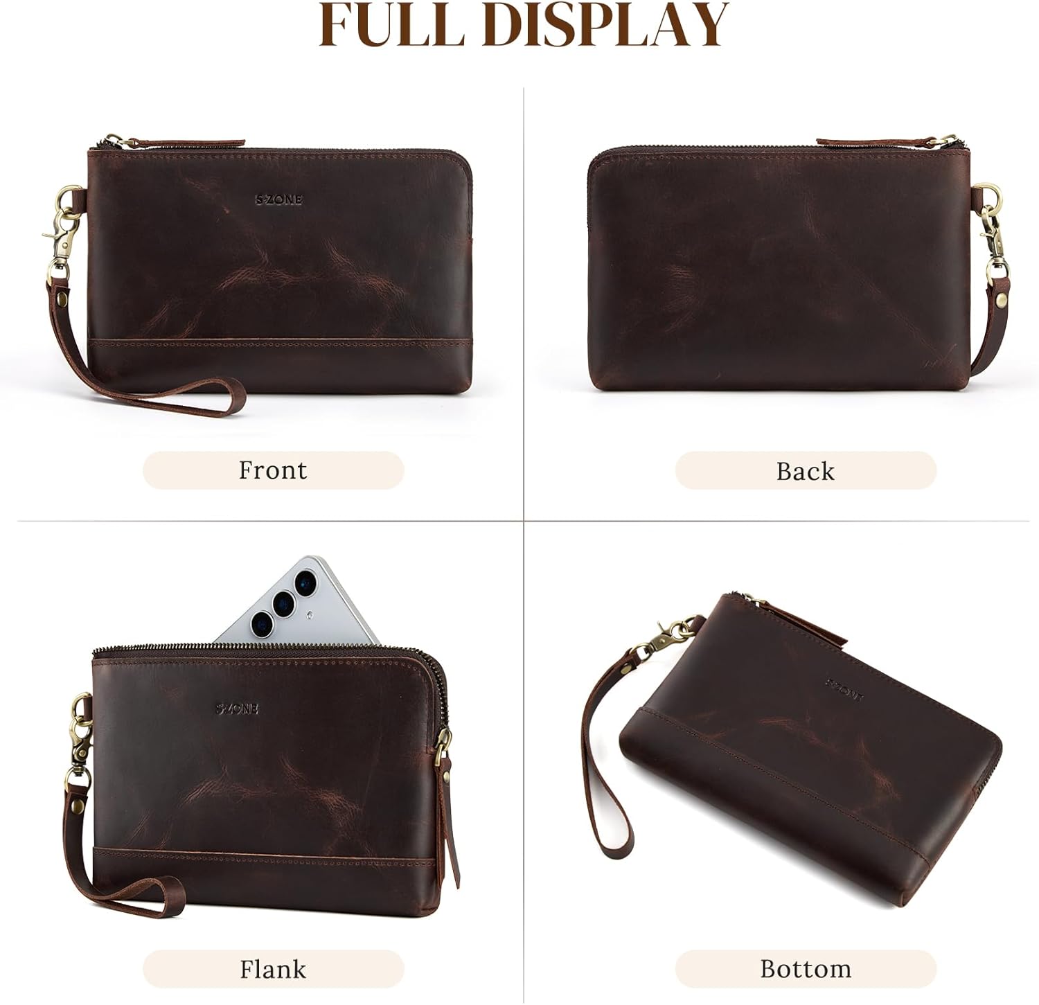 S-ZONE Leather Clutch Purses for Women Wristlet Wallets Small Clutch with Detachable Strap Card Holder Coin Purse - Image 6