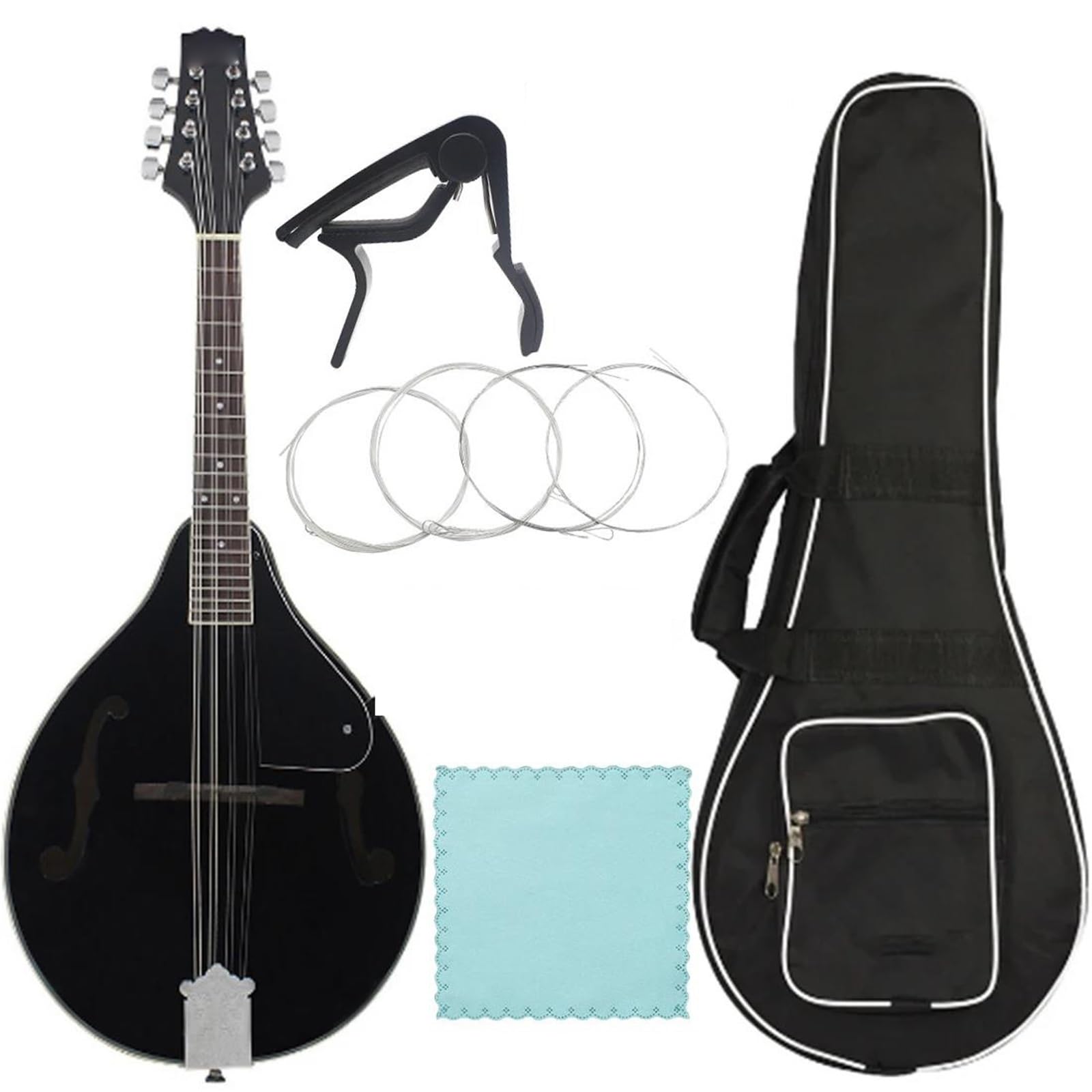 Mandolina Czarna Mandolina Typu A 8strunowa Obudowa Z Lipy I Hebanu Tuner Do Ćwiczeń Na Gitarze(2)