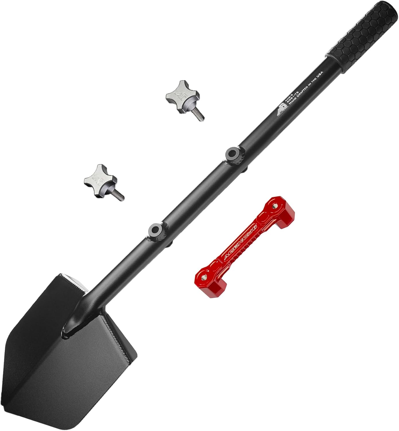 Agency 6 Shovel and Mount Combo - Black Long Shovel, Red SSM Mount with Knobs - Made in The USA