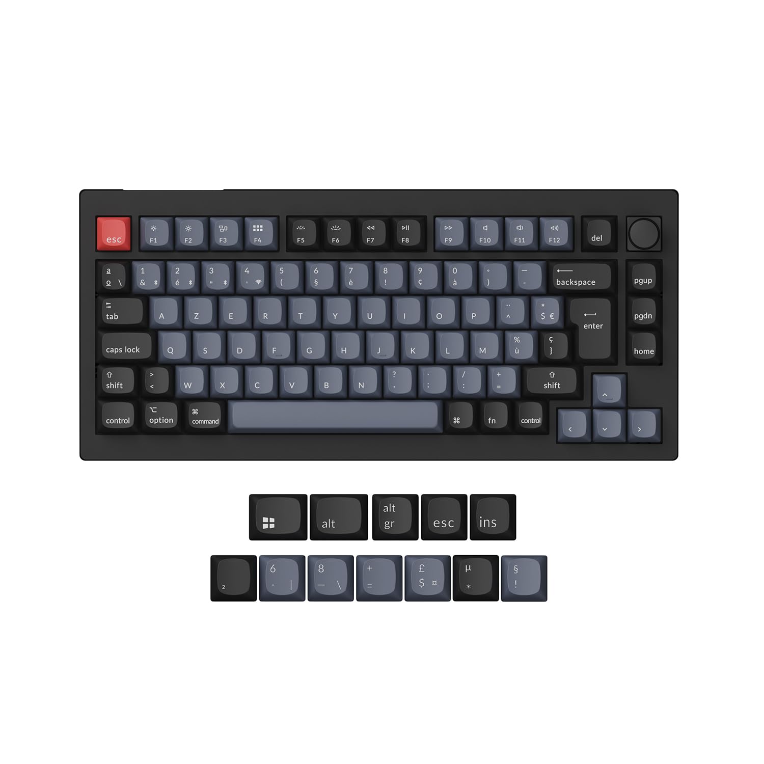 Keychron V1 Max 75% Mise en Page Clavier Mécanique sans Fil Personnalisé, 2.4GHz Bluetooth Cable Connection QMK/VIA Programmable, Hot-swap Gateron Jupiter Rouge Switch pour Mac/Windows/Linux FR Layout