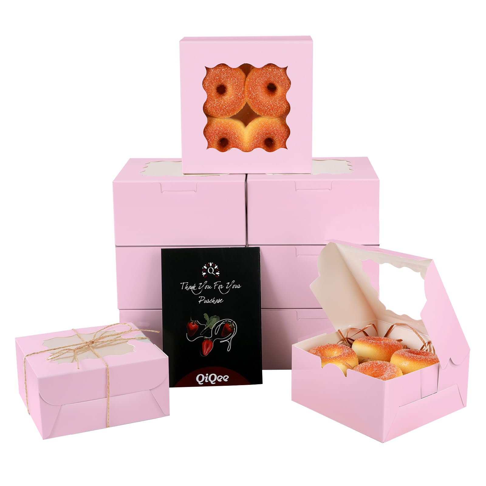 Gcardist Lavender Bakery Box with Window 15Pcs 15.2x15.2x7.6cm Pink Cookie Boxes Pastry Box for Wedding Favor Birthday ＆ Party(6x6x3inch)