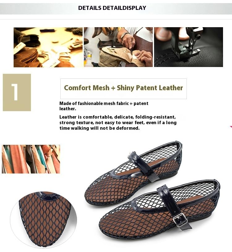 Women's Mesh Ballet Flats,Fashion Round Toe Fishnet Shoes,Mary Jane Flats Casual Comfortable Daily Dress Shoes2