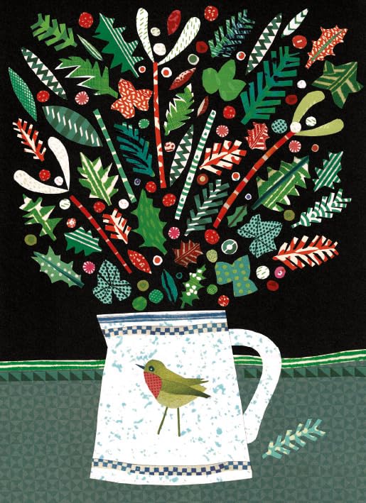 Museums & Galleries Christmas Cards Pack of 8 - Christmas Jug with Robin and Bouquet - Eco-Friendly and Recyclable